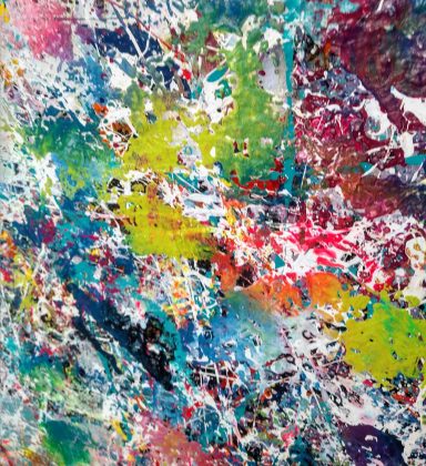 Colorful abstract art with vibrant splashes and dynamic patterns.